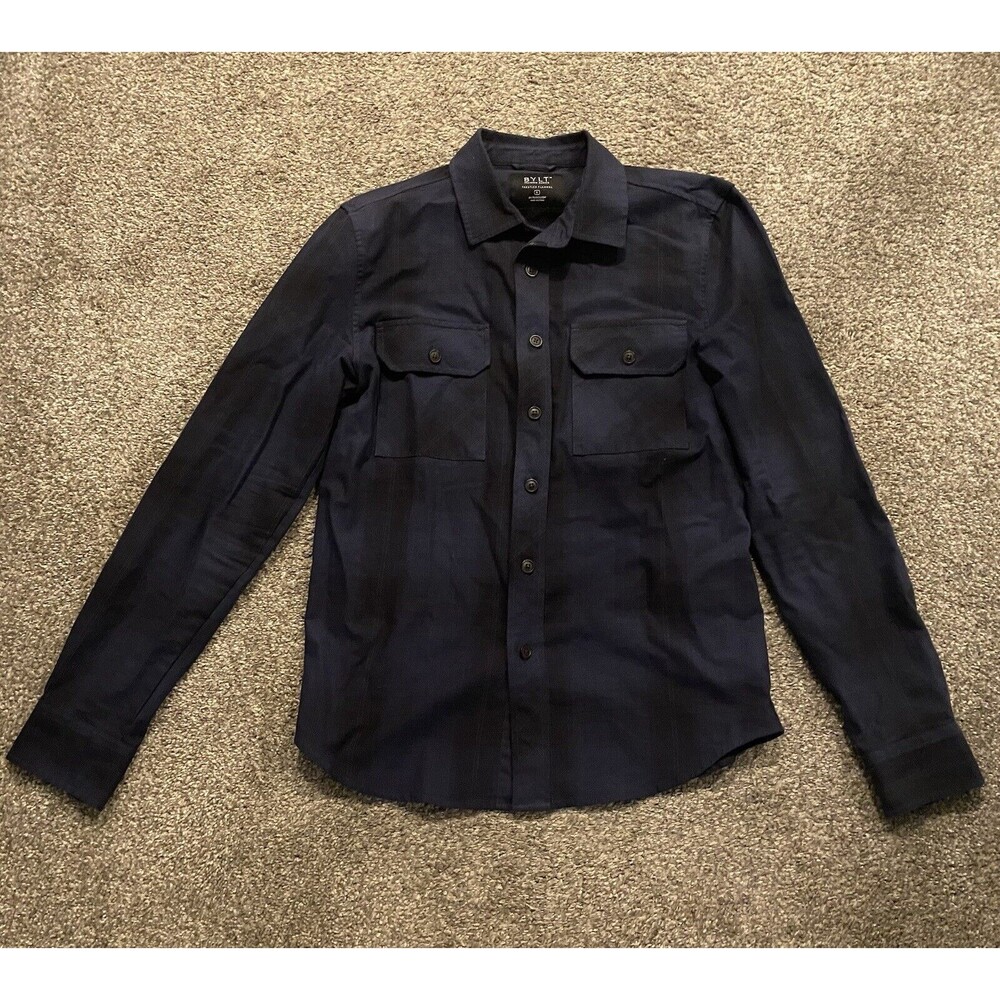 BYLT Shirt Mens Small Blue Plaid Shacket Trestles Flannel Heavy Button Up